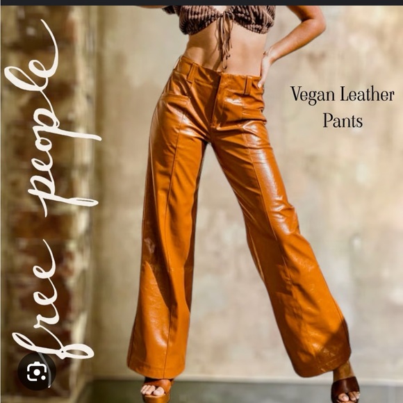 Free People Wide Leg Vegan Leather Pants - Brown - Picture 1 of 3